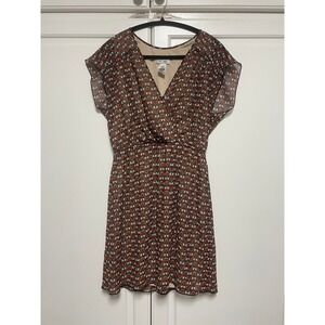 Sweet Storm Women's Brown Orange Floral V Neck Dress Size Large